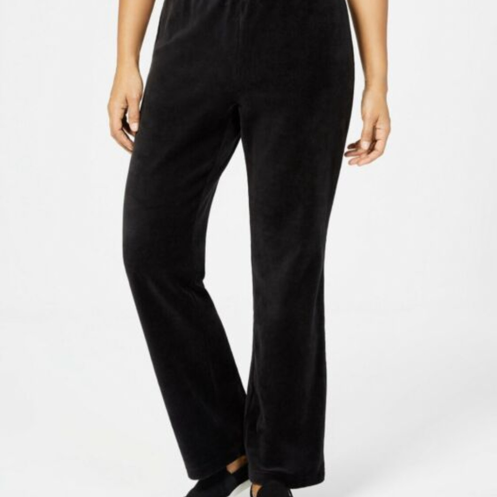 Karen Scott Petite Black Velour PullOn Pant - Picture 2 of 6